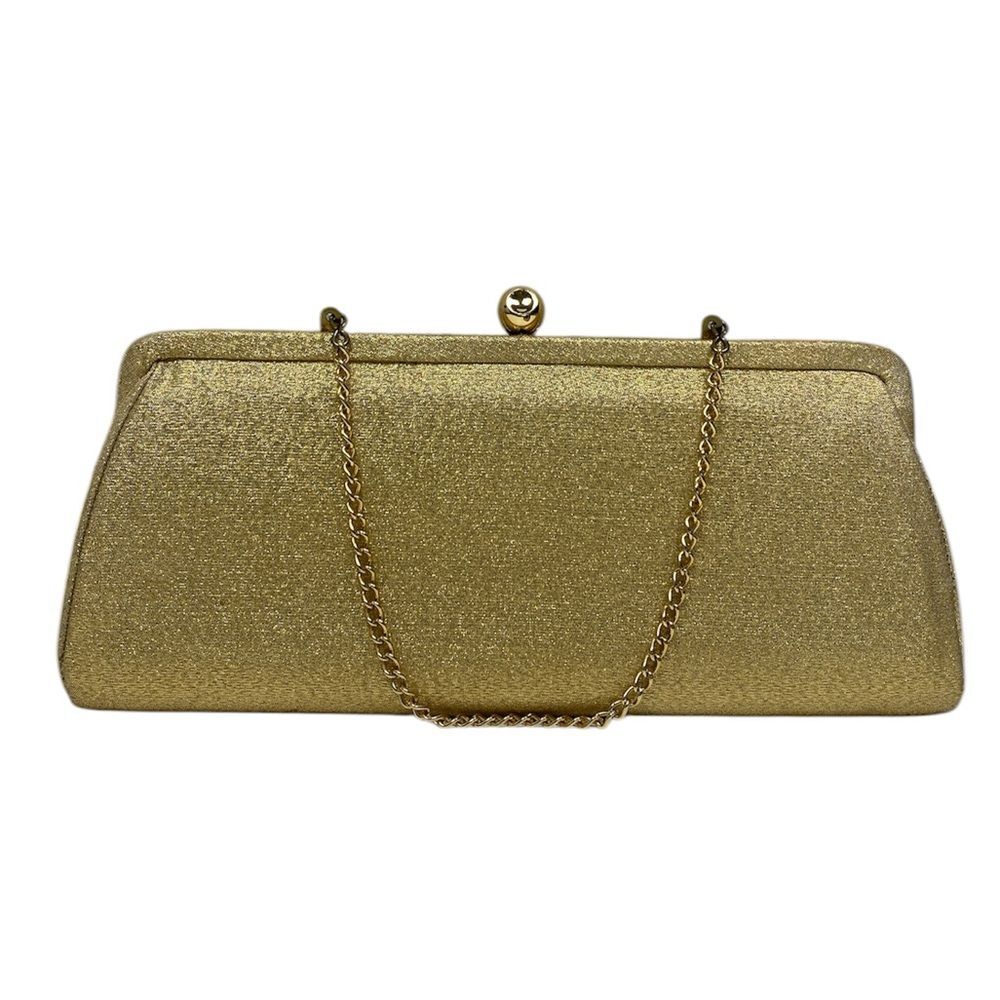 Gold Metallic Evening Clutch Chain Strap Formal Wedding Prom Cocktail Glam Purse